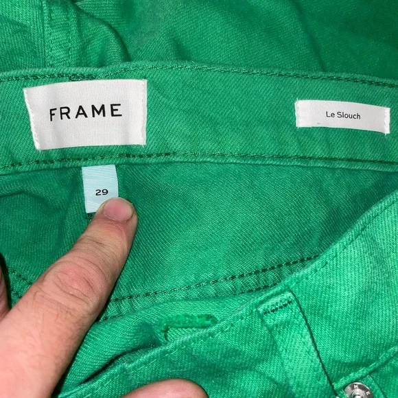 NWT FRAME LE SLOUCH KELLY GREEN LOW RISE BUTTON FLY JEANS SZ 34X30 - Picture 3 of 5